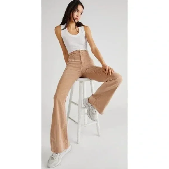 Free People Jayde Corduroy Flare High Waisted Pants - size 26 - Picture 2 of 6